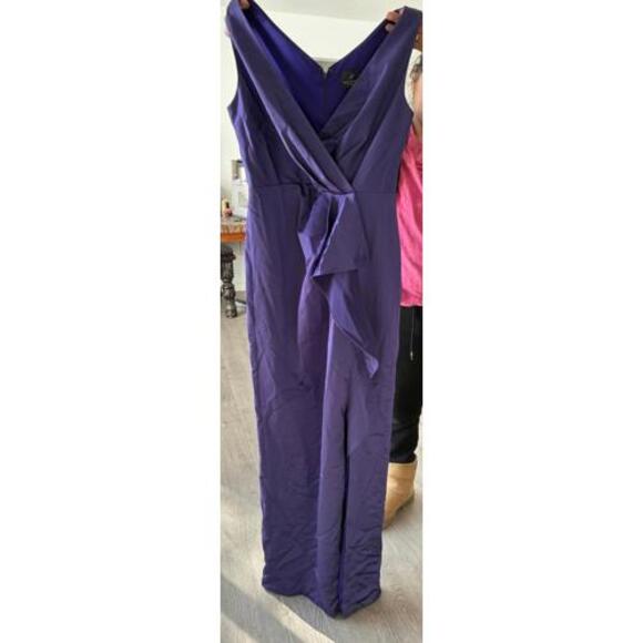 Elegant Purple  V-Neck Gown Sleeveless Evening Formal Wedding Guest Prom Satin 6 - Picture 3 of 4